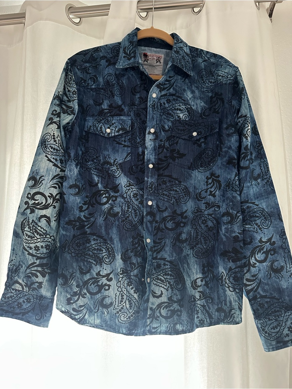 Men's Blue Paisley-Print Western Button-Up Shirt